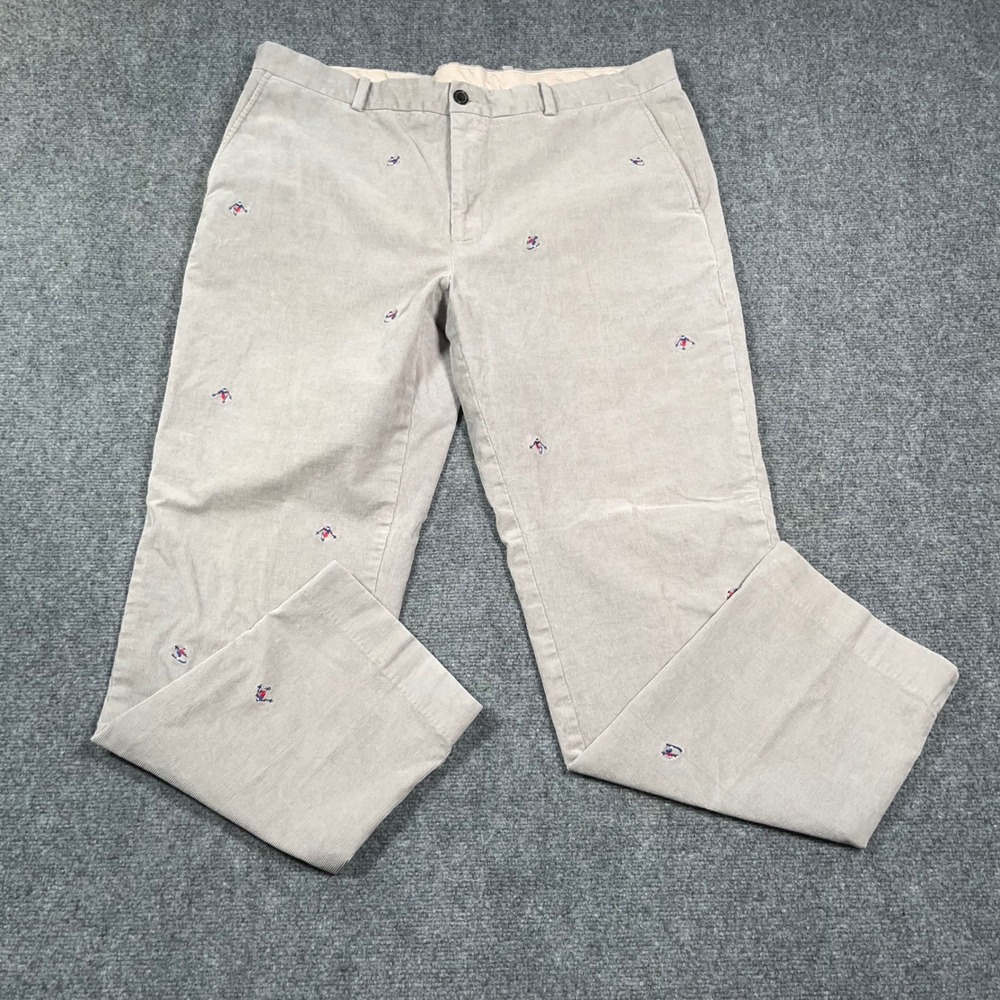 Brooks Brothers Clark Fit Corduroy Pants Men 40x32 Embroidered Skier Gray Preppy